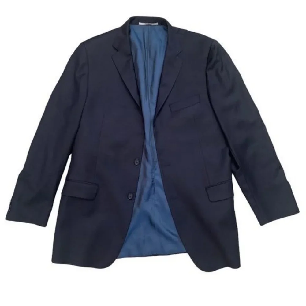 Hickey Freeman Milburn II Navy Blue Blazer 100% Worsted Wool Size‎ 42L
